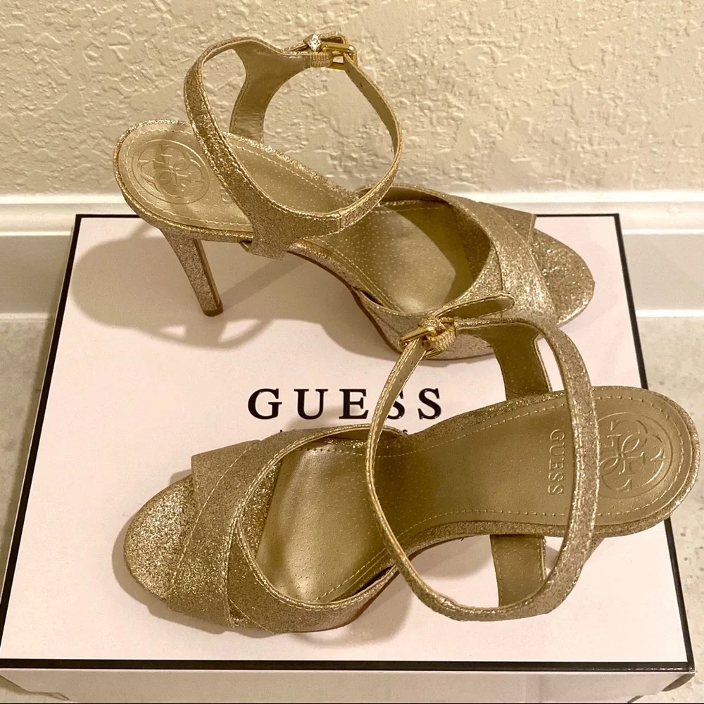 GUESS GOLD METALLIC Jordie Dress Sandals Heels